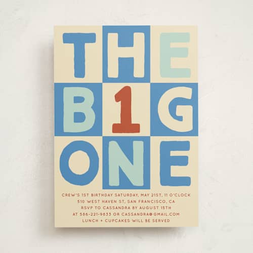 This is a frost kids birthday invitations with standard by Baumbirdy called blocks printing on signature in standard