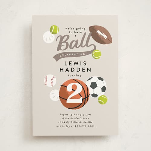 This is a fudge kids birthday invitations with standard by Alethea and Ruth called have a ball printing on signature in standard