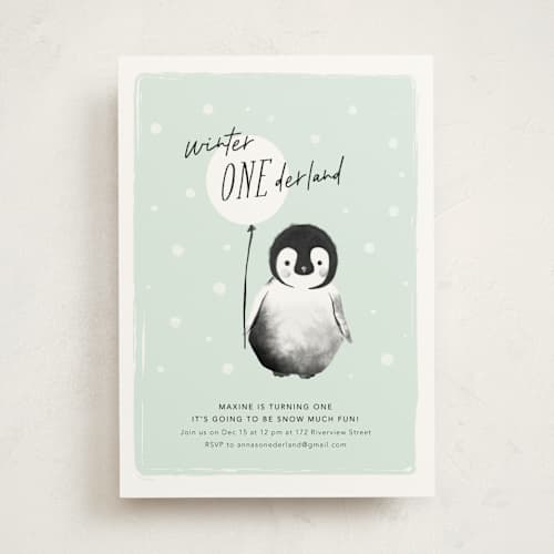 This is a mint kids birthday invitations with standard by Vivian Yiwing called onederland printing on signature in standard