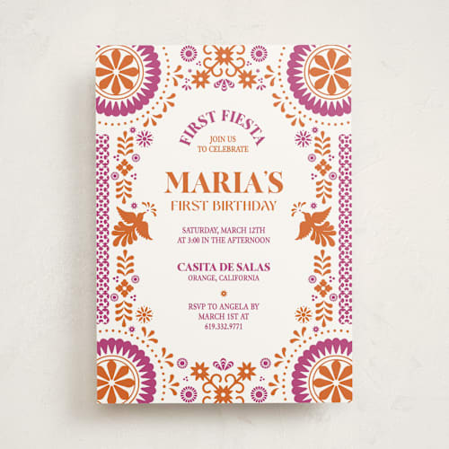 This is a gumdrop kids birthday invitations with standard by Eva Tadros called let's fiesta printing on signature in standard