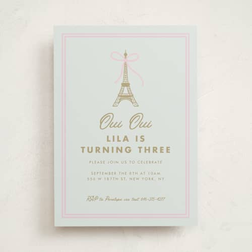 This is a menthe kids birthday invitations with standard by mo kelley called ooh la la printing on signature in standard