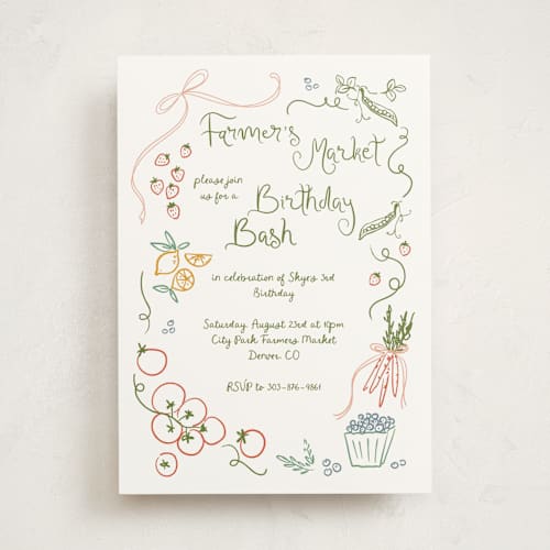 This is a meadow kids birthday invitations with standard by Jenna Holcomb called locally grown sketch printing on signature in standard