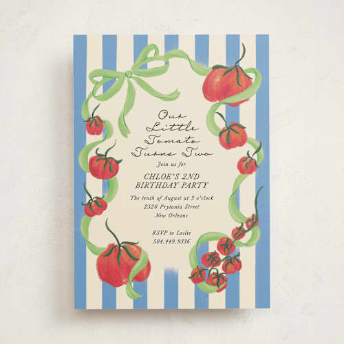 This is a lime kids birthday invitations with standard by Jackie Crawford called petit pomodoro printing on signature in standard