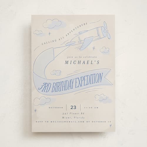 This is a sky kids birthday invitations with standard by Vera Lim called fly with me printing on signature in standard