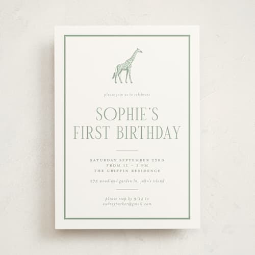 This is a palm kids birthday invitations with standard by Jenna Holcomb called safari printing on signature in standard