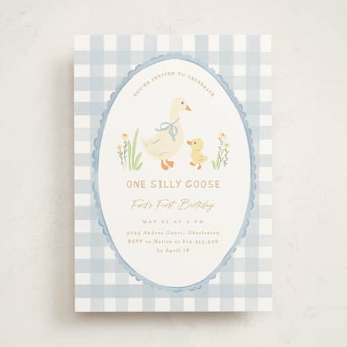This is a sky kids birthday invitations with standard by Creo Study called vintage goose printing on signature in standard