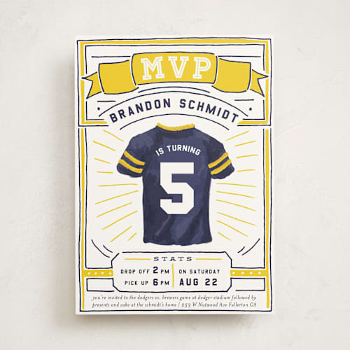 This is a school bus kids birthday invitations with standard by Shiny Penny Studio called mvp collectors card printing on signature in standard