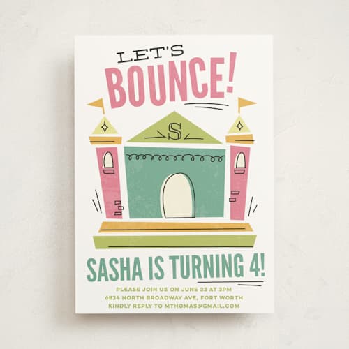 This is a fairy kids birthday invitations with standard by Jessie Steury called let's bounce printing on signature in standard