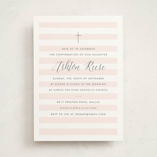 This is a blush confirmation invitations cards with standard by Lauren Chism called sleek printing on signature in standard
