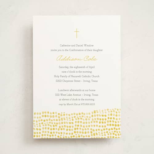 This is a sun confirmation invitations cards with standard by Ann Gardner called stepping stones printing on signature in standard