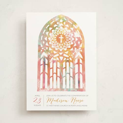This is a surprise confirmation invitations cards with standard by Lady Noble called pretty window printing on signature in standard