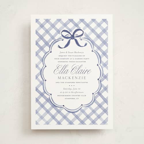 This is a bluebell debutante party invitations with standard by Meagan Christensen called lattice printing on signature in standard