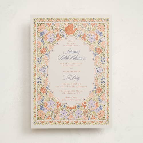 This is a clementine debutante party invitations with standard by Vera Lim called fairy garden printing on signature in standard
