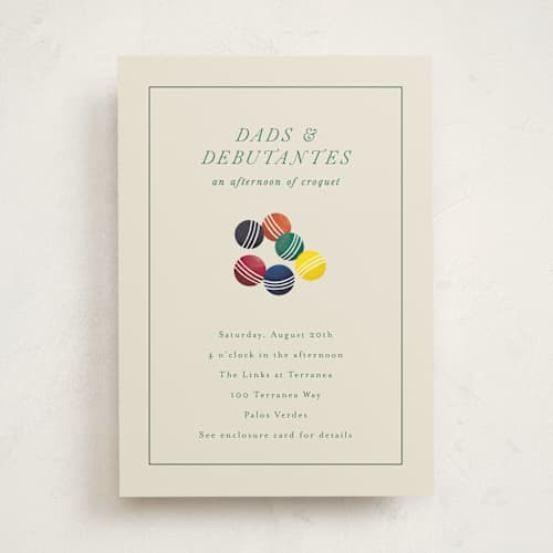 This is a ivory debutante party invitations with standard by Becky Nimoy called an evening of croquet printing on signature in standard