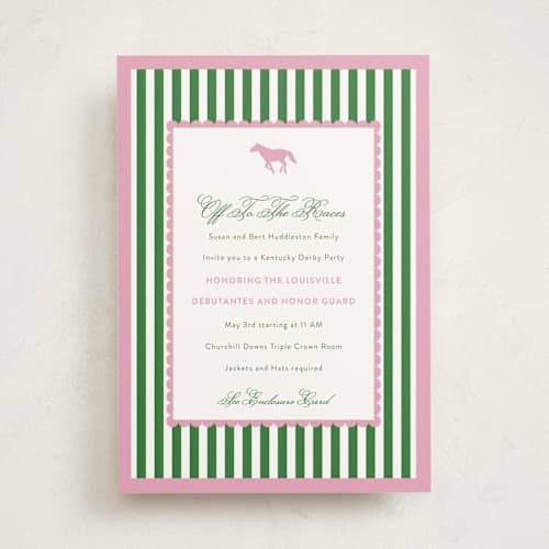 This is a bubblegum debutante party invitations with standard by Ashlee Townsend called derby party printing on signature in standard