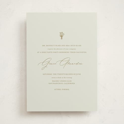 This is a marigold debutante party invitations with standard by Stephanie Heinrich Godbout called modern elegance printing on signature in standard