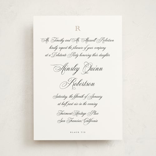This is a diamond debutante party invitations with standard by Jenna Holcomb called formal printing on signature in standard