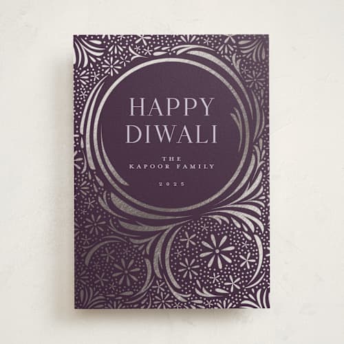 This is a grape diwali cards with foil pressed by Katie Zimpel called lights festival printing on signature in standard