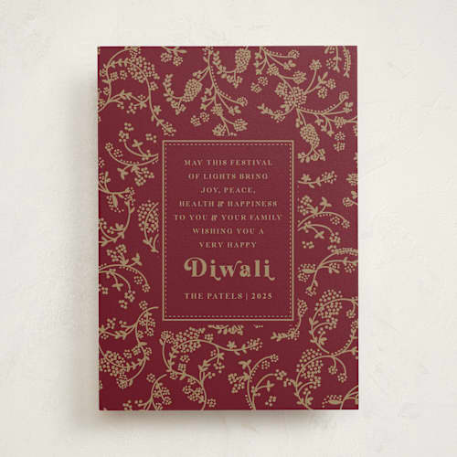 This is a ruby diwali cards with standard by Teju Reval called ornate wishes printing on signature in standard