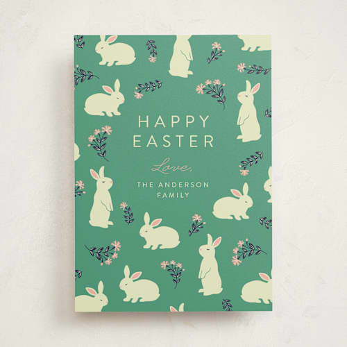 This is a easter grass easter photo cards with standard by Jamie Alexander called bunnies and blooms printing on signature in standard