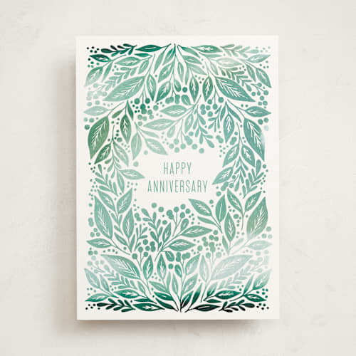 This is a greenery tbd with standard by Alethea and Ruth called happy anniversary vines printing on signature in greeting cards