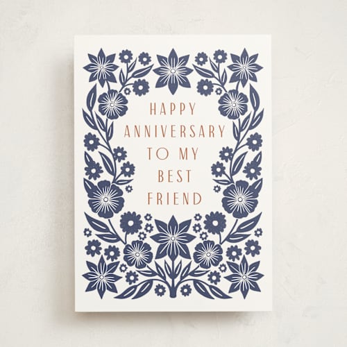 This is a denim tbd with standard by Katharine Watson called folk frame floral printing on signature in greeting cards