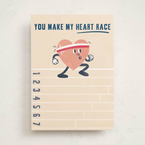 This is a cream tbd with standard by Hannah Bowman called keep on racing printing on signature in greeting cards