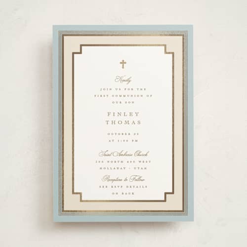 This is a sky confirmation invitations cards with foil pressed by Robert and Stella called delicate frame printing on signature in standard