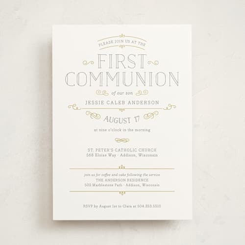 This is a goldenrod communion invitations announcements with standard by Sarah Brown called delicate printing on signature in standard