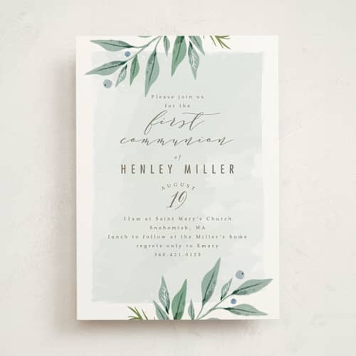This is a sea breeze communion invitations announcements with standard by Karidy Walker called soft branches printing on signature in standard