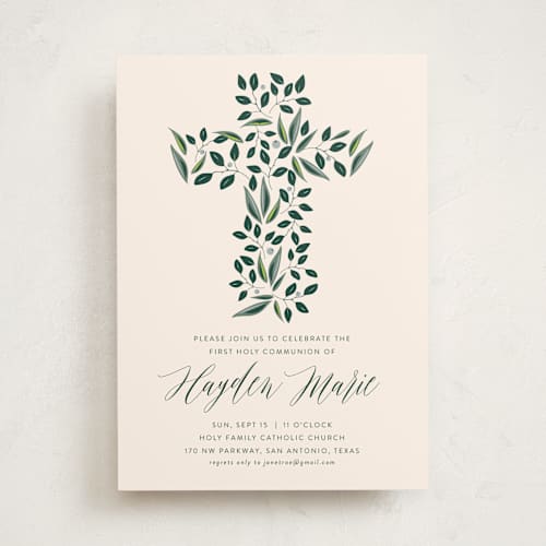 This is a cream communion invitations announcements with standard by Haley Warner called eden printing on signature in standard