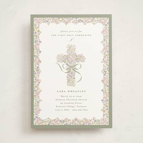 This is a sage communion invitations announcements with standard by Corinne Malesic called cottage garden printing on signature in standard
