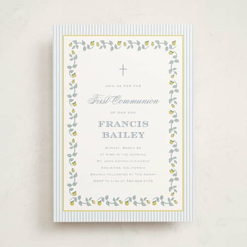 This is a sky communion invitations announcements with standard by Carolyn MacLaren called lemon stipes printing on signature in standard