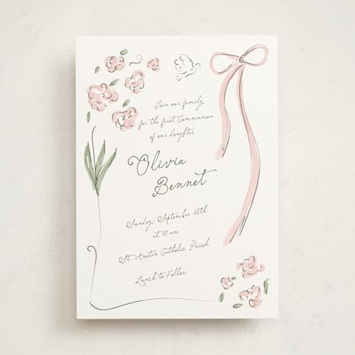 This is a rose communion invitations announcements with standard by Helena Vitto called by grace printing on signature in standard