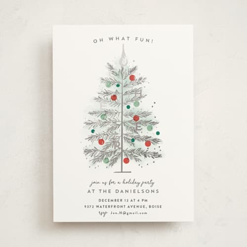 This is a tinsel holiday party invitations with foil pressed by Rebecca Durflinger called tinsel tree printing on signature in standard