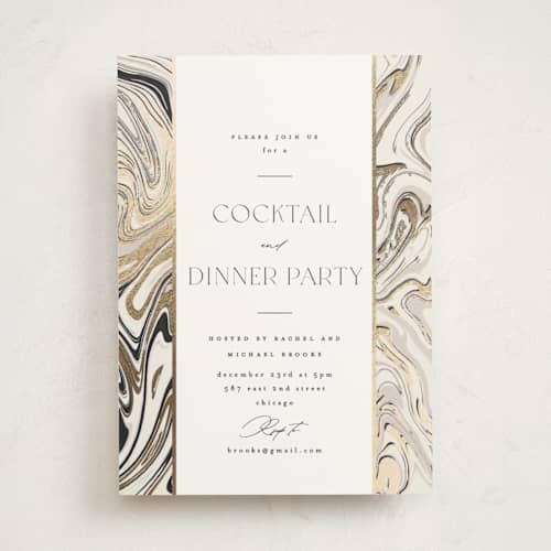 This is a dove holiday party invitations with foil pressed by Carolyn Nicks called marbled elegance printing on signature in standard