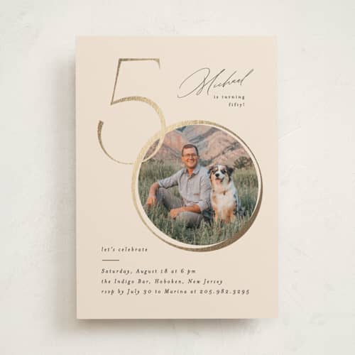 This is a ecru holiday party invitations with foil pressed by Creo Study called just a number printing on signature in standard