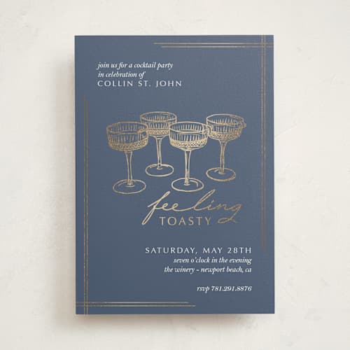 This is a ice holiday party invitations with foil pressed by Eva Tadros called feeling toasty printing on signature in standard