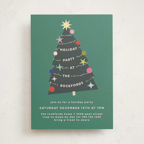 This is a forest holiday party invitations with foil pressed by Lori Wemple called a very fun tree printing on signature in standard
