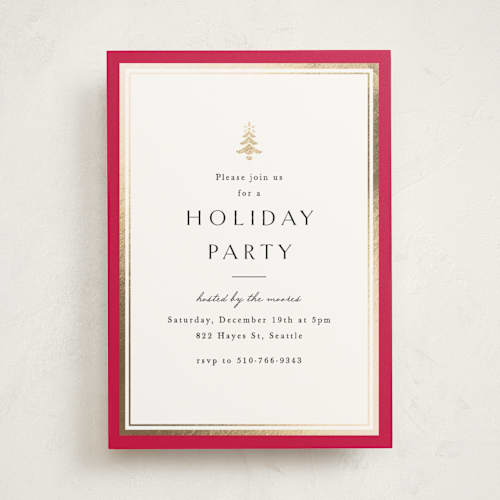 This is a poinsettia holiday party invitations with foil pressed by Amy Kross called edged printing on signature in standard
