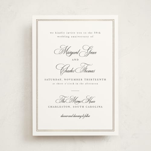 This is a snow holiday party invitations with foil pressed by Sarah Brown called traditionalist printing on signature in standard