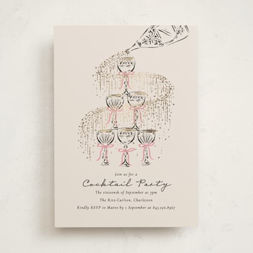 This is a petal holiday party invitations with foil pressed by Jackie Crawford called sparkling champagne tower printing on signature in standard