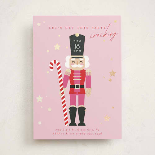 This is a candy holiday party invitations with foil pressed by Hudson meet Rose called cracking printing on signature in standard