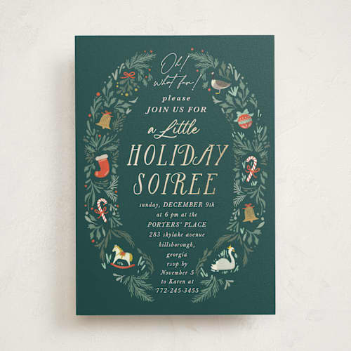 This is a evergreen holiday party invitations with foil pressed by Hannah Williams called vintage bells printing on signature in standard