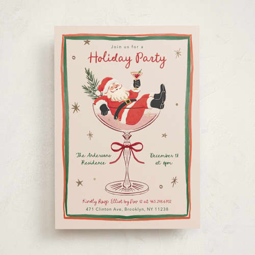 This is a cherry holiday party invitations with foil pressed by Elly called santa party printing on signature in standard