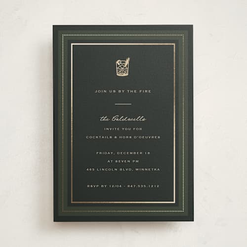 This is a evergreen holiday party invitations with foil pressed by Kristen Juckiewicz called fireside printing on signature in standard