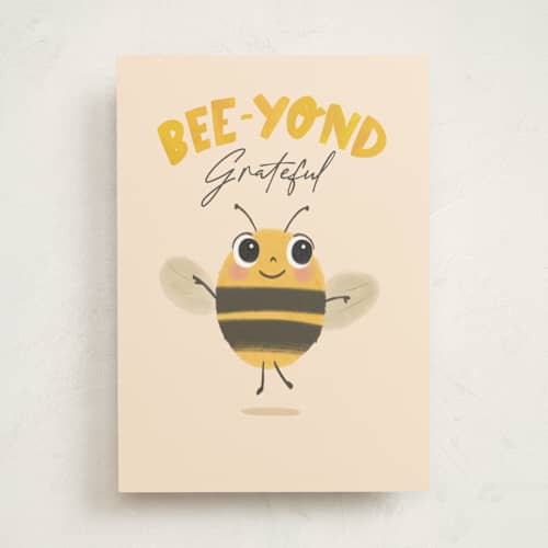 This is a peach tbd with standard by Creo Study called beeyond grateful printing on signature in greeting cards