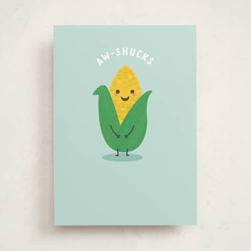 This is a sky tbd with standard by Angela Garrick called aw-shucks printing on signature in greeting cards