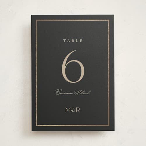 This is a charcoal party stationery with foil pressed by Lucrecia Caporale called timeless charm printing on doublethick in standard