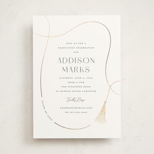 This is a snow graduation invitations with foil pressed by Lauren Chism called twirling tassle printing on signature in standard